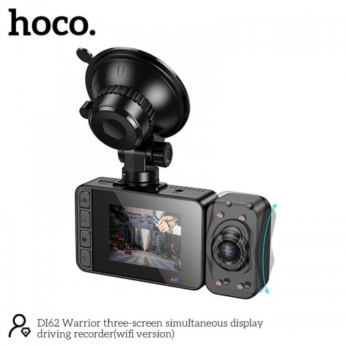 Відеореєстратор HOCO DI62 Warrior three-screen simultaneous display driving recorder (wifi version) |720p front/480p rear/480p inner| black