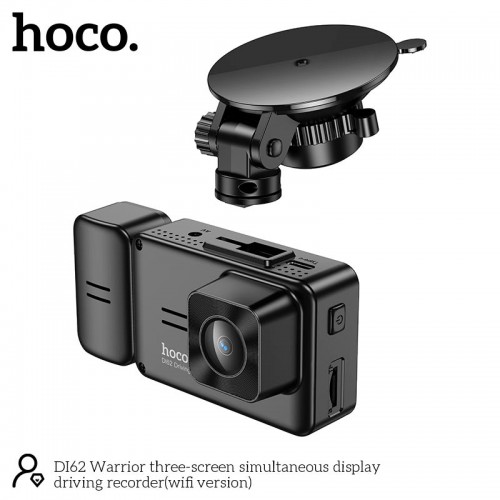 Відеореєстратор HOCO DI62 Warrior three-screen simultaneous display driving recorder (wifi version) |720p front/480p rear/480p inner| black