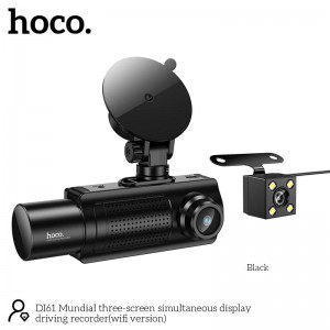 Відеореєстратор HOCO Mundial three-screen simultaneous display driving recorder DI61 (wifi version) |720p/480p+480p rear, 3.16"| black