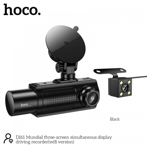Видеорегистратор HOCO Mundial three-screen simultaneous display driving recorder DI61 (wifi version) |720p/480p+480p rear, 3.16"|