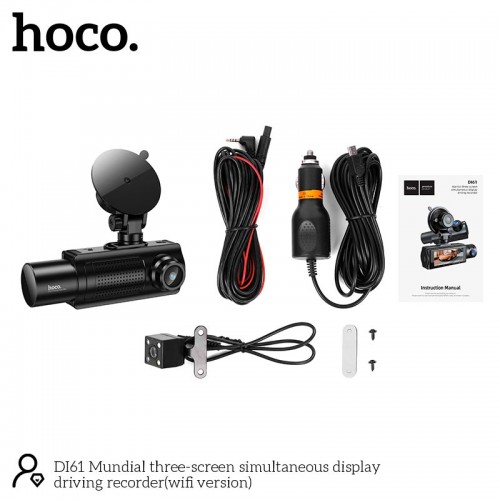 Видеорегистратор HOCO Mundial three-screen simultaneous display driving recorder DI61 (wifi version) |720p/480p+480p rear, 3.16"|