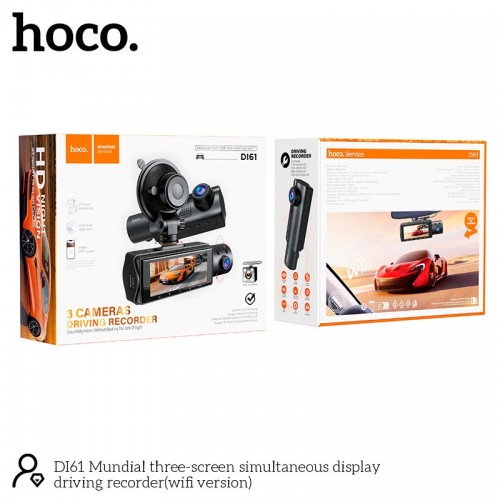 Видеорегистратор HOCO Mundial three-screen simultaneous display driving recorder DI61 (wifi version) |720p/480p+480p rear, 3.16"|