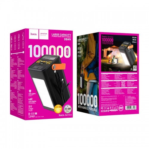 УМБ HOCO Action fully compatible power bank DB49 100000mAh |4USB/Type-C/Lightning, 22.5W/3A, PD/QC| black