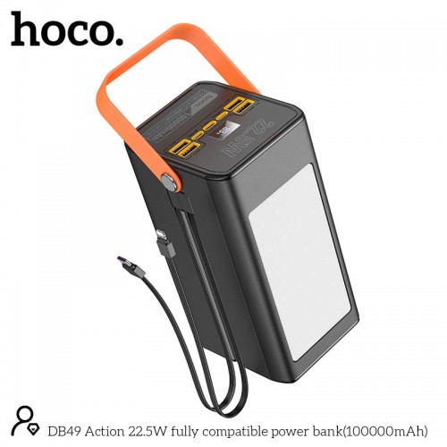 УМБ HOCO Action fully compatible power bank DB49 100000mAh |4USB/Type-C/Lightning, 22.5W/3A, PD/QC| black