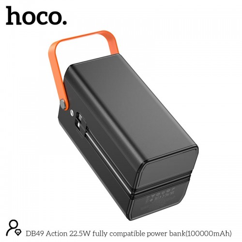 УМБ HOCO Action fully compatible power bank DB49 100000mAh |4USB/Type-C/Lightning, 22.5W/3A, PD/QC| black