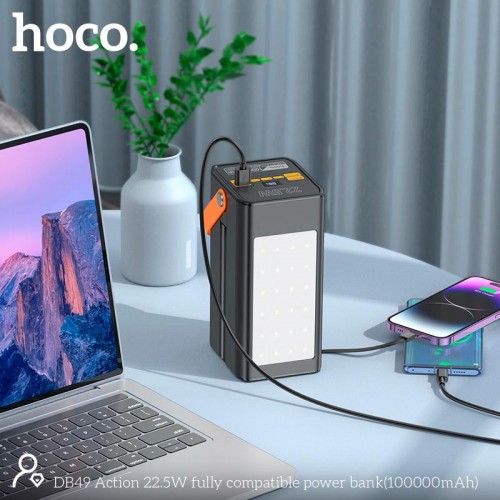 УМБ HOCO Action fully compatible power bank DB49 100000mAh |4USB/Type-C/Lightning, 22.5W/3A, PD/QC| black