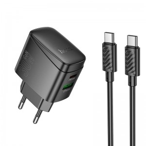 Адаптер мережевий HOCO Type-C to Type-C Cable Bright charger set CS61A |1USB/1Type-C, 30W/3A| black