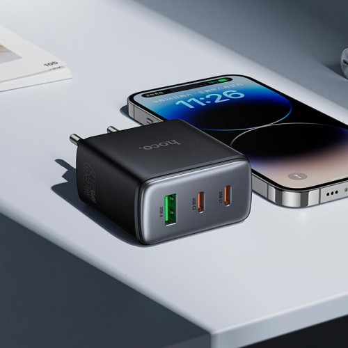 Сетевой адаптер HOCO Upgrade PD charger C160A |2Type-C/1USB, 65W/3A, PD/QC| черный
