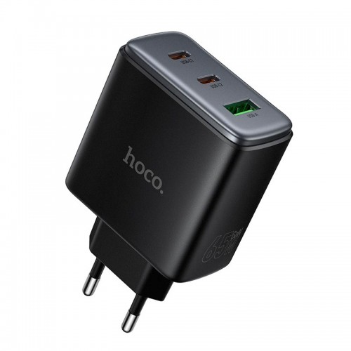 Адаптер мережний HOCO Upgrade PD charger C160A |2Type-C/1USB, 65W/3A, PD/QC| black
