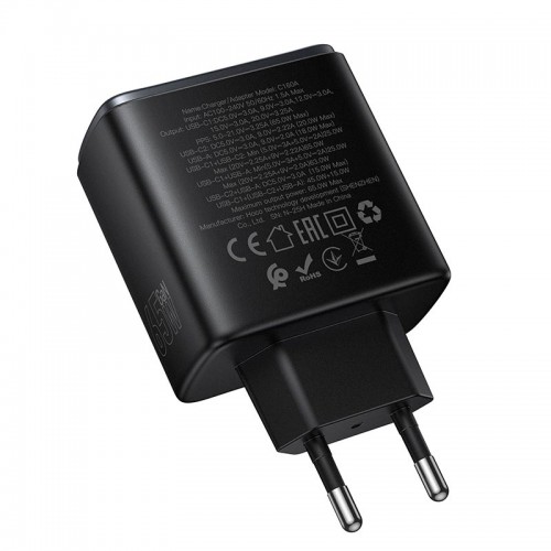 Адаптер мережний HOCO Upgrade PD charger C160A |2Type-C/1USB, 65W/3A, PD/QC| black