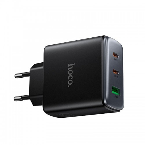 Адаптер мережний HOCO Upgrade PD charger C160A |2Type-C/1USB, 65W/3A, PD/QC| black
