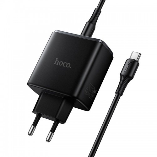 Адаптер мережевий HOCO C to C cable Upgrade PD charger set C160A |2Type-C/1USB, 65W/3A, PD/QC| black