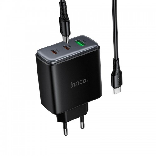 Адаптер мережевий HOCO C to C cable Upgrade PD charger set C160A |2Type-C/1USB, 65W/3A, PD/QC| black