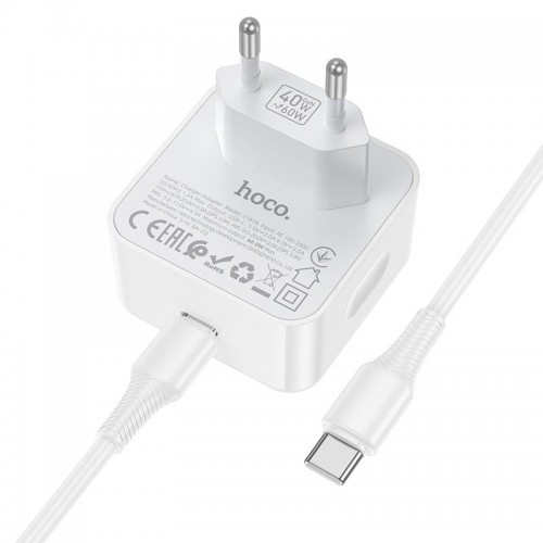 Адаптер сетевой HOCO C to C cable Speed single port PD charger set C161A |1Type-C, 40W/3A, PD/QC|