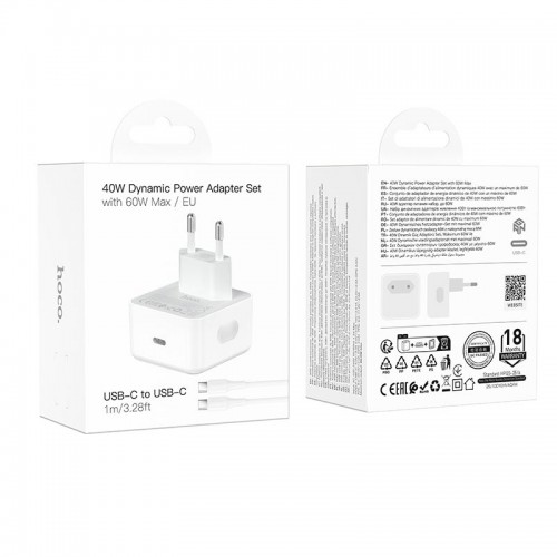 Адаптер сетевой HOCO C to C cable Speed single port PD charger set C161A |1Type-C, 40W/3A, PD/QC|