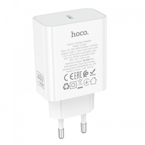 Адаптер мережний HOCO Source single port PD charger C162A |1Type-C, 40W/3A, PD/QC| black