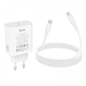 Адаптер сетевой HOCO C to C cable Source single port PD charger set C162A |1Type-C, 40W/3A, PD/QC|
