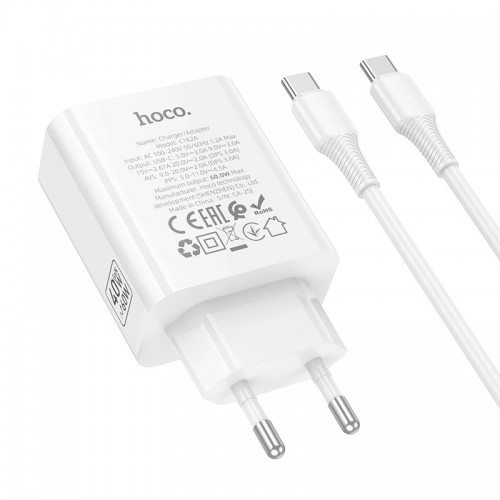 Адаптер сетевой HOCO C to C cable Source single port PD charger set C162A |1Type-C, 40W/3A, PD/QC|