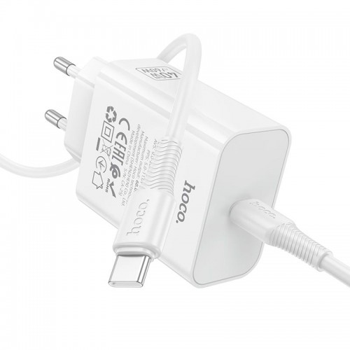 Адаптер сетевой HOCO C to C cable Source single port PD charger set C162A |1Type-C, 40W/3A, PD/QC|