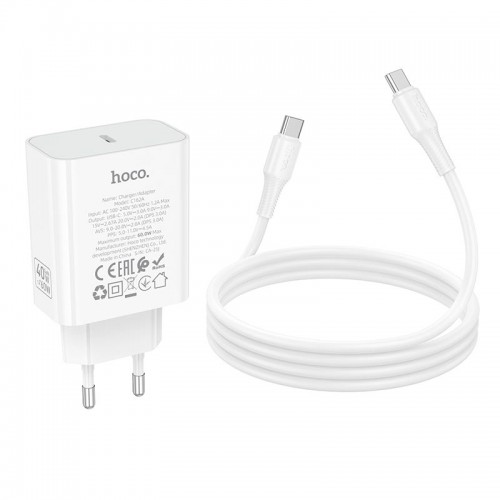 Адаптер сетевой HOCO C to C cable Source single port PD charger set C162A |1Type-C, 40W/3A, PD/QC|
