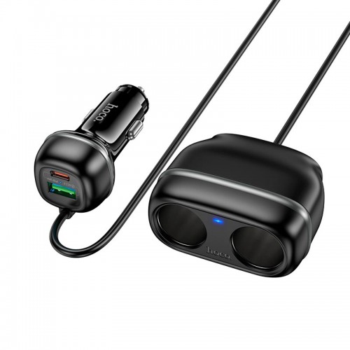 Адаптер автомобільний Hoco Rank dual port Car charger Z59 |1USB/1Type-C/2 port 240W cigarette lighter, PD30W/QC| black