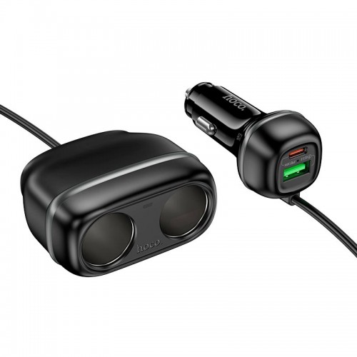 Адаптер автомобільний Hoco Rank dual port Car charger Z59 |1USB/1Type-C/2 port 240W cigarette lighter, PD30W/QC| black
