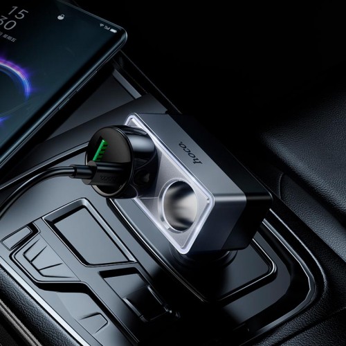 Адаптер автомобільний HOCO Smart dual cigarette lighter car charger Z65 |2DC, 240W| black