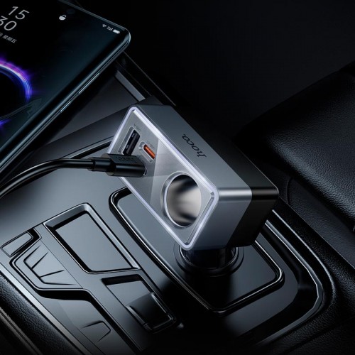 Адаптер автомобильный HOCO Smart cigarette lighter PD car charger Z65A |1USB/2Type-C/1DC, 165W, PD/QC|