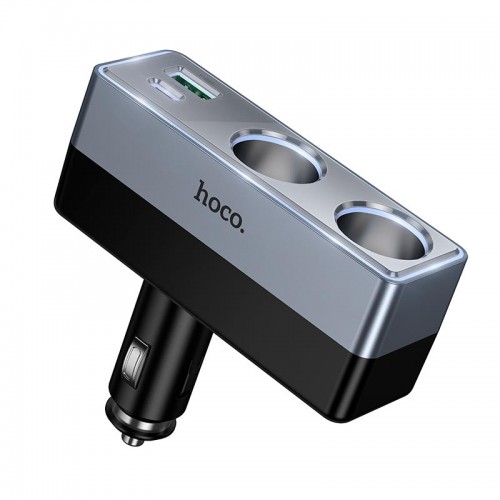 Адаптер автомобільний HOCO Smart dual cigarette lighter PD car charger Z65B |1USB/1Type-C/2DC, 240W, PD/QC| black