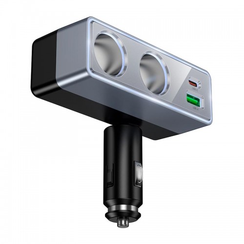 Адаптер автомобільний HOCO Smart dual cigarette lighter PD car charger Z65B |1USB/1Type-C/2DC, 240W, PD/QC| black