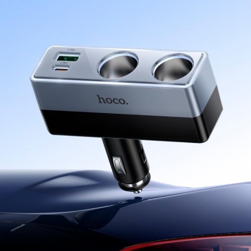 Адаптер автомобільний HOCO Smart dual cigarette lighter PD car charger Z65B |1USB/1Type-C/2DC, 240W, PD/QC| black