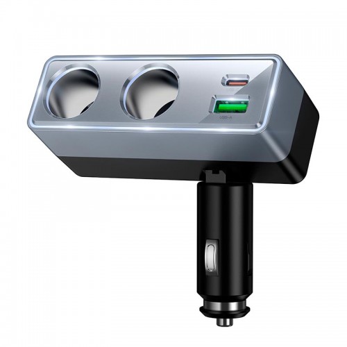 Адаптер автомобільний HOCO Smart dual cigarette lighter PD car charger Z65B |1USB/1Type-C/2DC, 240W, PD/QC| black