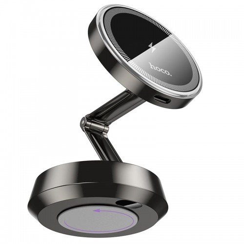 Утримувач HOCO Metal ring magnetic wireless fast charging car holder HW33 (center console) |15W| grey