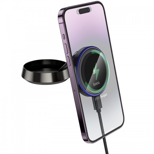 Утримувач HOCO Metal ring magnetic wireless fast charging car holder HW33 (center console) |15W| grey