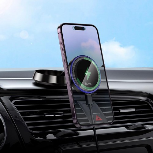 Утримувач HOCO Metal ring magnetic wireless fast charging car holder HW33 (center console) |15W| grey