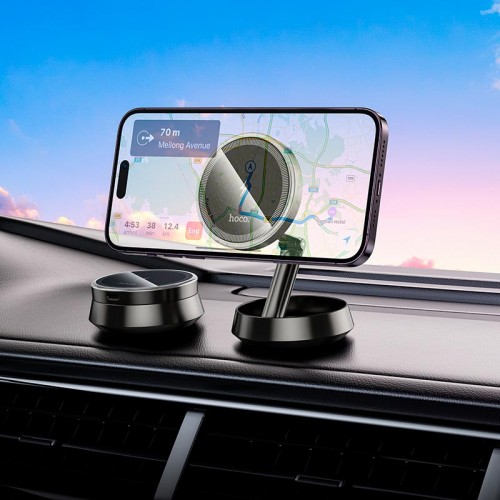 Утримувач HOCO Metal ring magnetic wireless fast charging car holder HW33 (center console) |15W| grey
