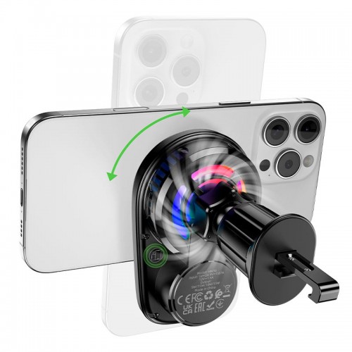 Утримувач HOCO electric rotating magnetic wireless fast charging car holder HW36 (air outlet) |15W| black