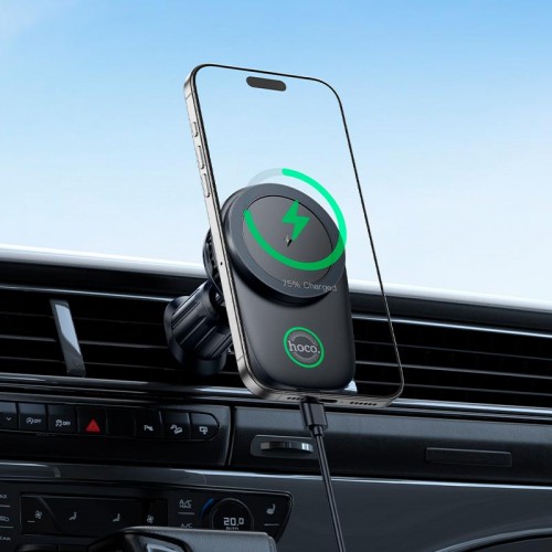 Утримувач HOCO electric rotating magnetic wireless fast charging car holder HW36 (air outlet) |15W| black