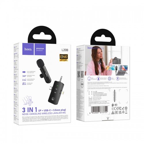 Микрофон HOCO Fair wireless microphone L20B (iP/Type-C/3.5) |ENC, 2.4G|
