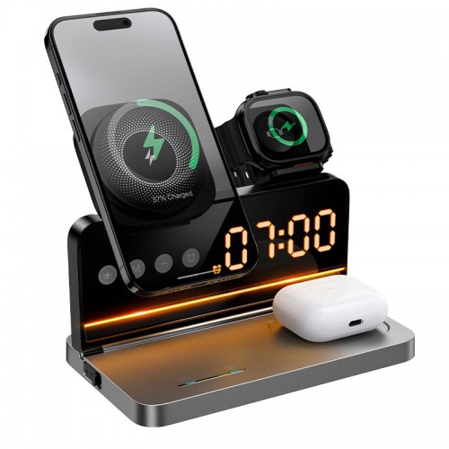Зарядка Qi HOCO 4-in-1 wireless charger with alarm clock DWQ03 |15W|