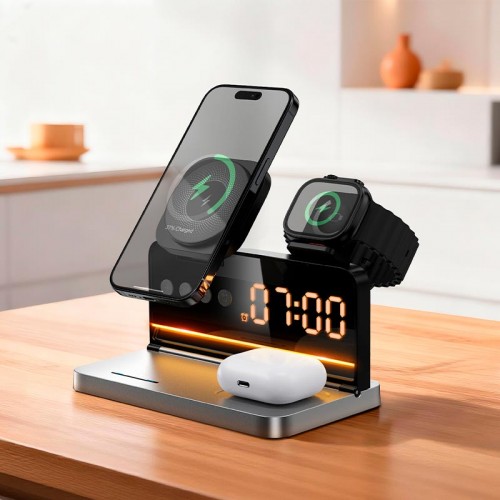 Зарядка Qi HOCO 4-in-1 wireless charger with alarm clock DWQ03 |15W|