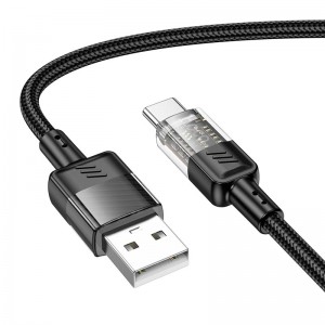 Кабель HOCO Spirit Type-C transparent charging data cable U129 |1.2m, 3A| black