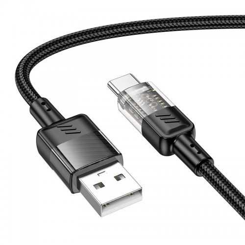 Кабель HOCO Spirit Type-C transparent charging data cable U129 |1.2m, 3A| black