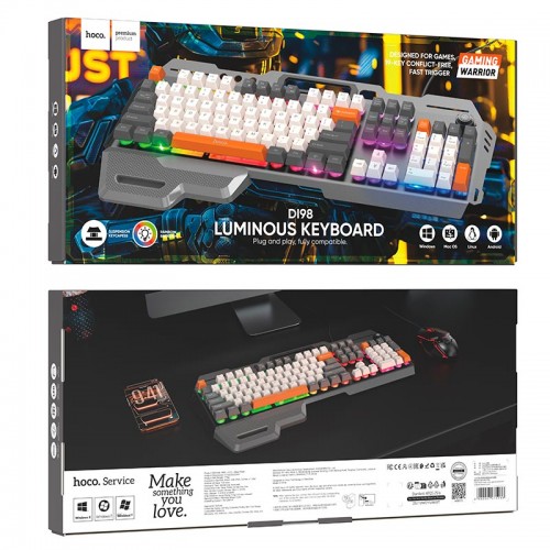 Клавіатура HOCO Wired metal cover gaming keyboard DI98 |RGB, 104 Keys| (UA/ru/EN Layouts) black