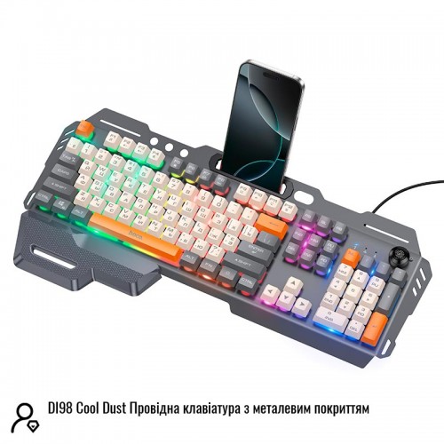 Клавіатура HOCO Wired metal cover gaming keyboard DI98 |RGB, 104 Keys| (UA/ru/EN Layouts) black