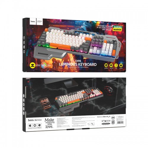 Клавіатура HOCO Wired metal cover gaming keyboard DI98 |RGB, 104 Keys| (UA/ru/EN Layouts) black