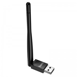 WiFi Adapter HOCO WiFi4 USB external antenna wireless network card HI37 |2.4GHz, 150Mbps, USB2.0| black