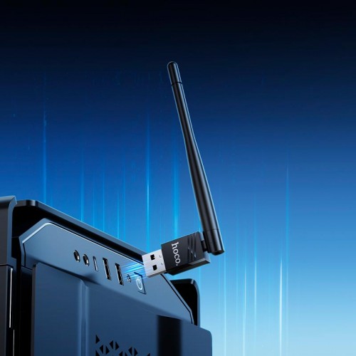 WiFi Adapter HOCO WiFi4 USB external antenna wireless network card HI37 |2.4GHz, 150Mbps, USB2.0| black