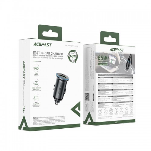 Адаптер автомобильный ACEFAST PD dual port metal car charger B15 |1Type-C/1USB, PD/QC, 65W/3A|