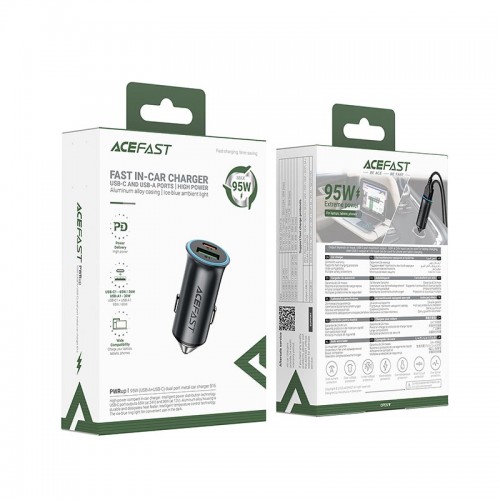 Адаптер автомобильный ACEFAST PD dual port metal car charger B16 |1Type-C/1USB, PD/QC, 95W/3A|